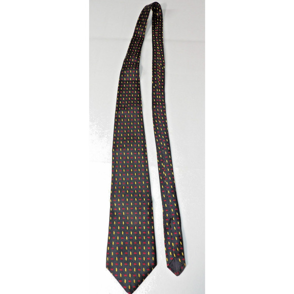 Brooks Brothers Makers Neck Tie Silk Black Yellow Red Pin Dot Woven Geometric - Picture 2 of 7
